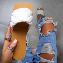 White Fashion Casual Split Joint Solid Color Flat Slippers