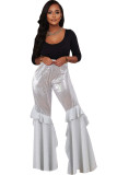 Calças soltas elásticas brancas com lantejoulas médias