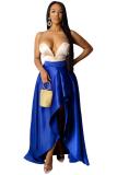 Royal blue Zipper Fly Mid Asymmetrical Patchwork Solid Loose Skirts