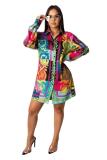 multicolor Fashion adult Sexy Cap Sleeve Long Sleeves Turndown Collar A-Line Mini fastener Patchwork
