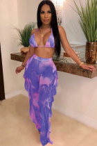 Фиолетовый сексуальный модный тянущийся кромочный принт с принтом тай-дай в стиле пэчворк свободный без рукавов