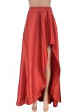 Faldas holgadas de color liso con patchwork asimétrico medio con cremallera y bragueta roja