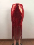 Gonne Capris con gonna a pieghe elastiche in spandex rosso