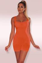 Оранжевая модная сексуальная однотонная рубашка без рукавов
