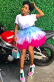 Falda Pengpeng de malla con perspectiva de retazos altos sin mangas elástica multicolor faldas cortas