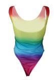 Impressão multicolorida gradiente patchwork moda sexy roupa de banho de uma peça