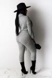 Grey Sexy Fashion bandage Hollow Solid Patchwork Long Sleeve Turtleneck 