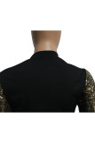 Gold Active Solid Two Piece Suits Patchwork Sequin pencil Long Sleeve