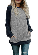 Light Gray O Neck Long Sleeve Patchwork  Sweaters & Cardigans
