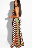 Multi-color Casual Fashion Spaghetti Strap Sleeveless Slip Sheath Floor-Length Striped Argyle Print C