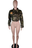 Camouflage Turndown Collar Camouflage Others Long Sleeve 