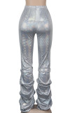 Серебряные однотонные брюки с эластичной резинкой Fly Mid и драпировкой