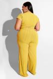 Темно-желтый модный сексуальный однотонный костюм из двух предметов с круглым вырезом для взрослых, повязка
