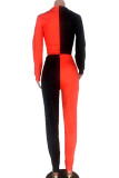 Оранжевые костюмы знаменитостей из двух частей с принтом, прямые брюки из двух частей с длинным рукавом