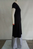 Black Sexy Fashion Cap Sleeve Short Sleeves O neck Princess Dress Floor-Length Solid Patchwork S
