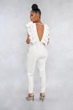 White Sexy Patchwork Solid Sleeveless V Neck Jumpsuits