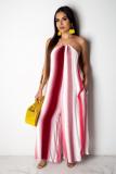 rose red Sexy Fashion Striped Patchwork Print Sleeveless O Neck 