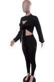 Black Sexy Solid O Neck Plus Size 