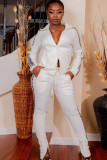 Weiße lässige zweiteilige Anzüge, Patchwork, solide, lockere, langärmelige, zweiteilige Hosen-Set