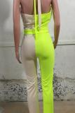 Fluorescent green Casual Patchwork bandage Sleeveless V Neck Jumpsuits