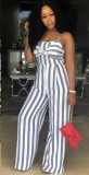 Red Wine Bandage Striped Fashion Jumpsuits & Rompers