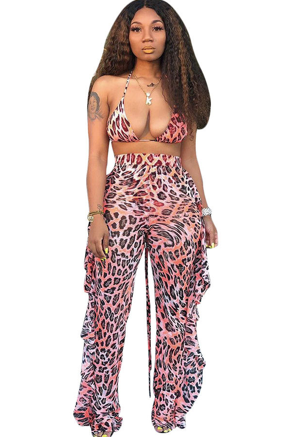 Леопардовый принт Сексуальная мода Стринги с кромкой и принтом Tie Dye Пэчворк Свободные без рукавов