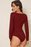 Wine Red Fashion Sexy Solid Milk. Long Sleeve V Neck 