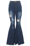 Темно-синие джинсовые брюки без рукавов с высоким отверстием на пуговицах Однотонные моющиеся брюки в стиле пэчворк