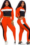 Conjunto de calças casuais laranja de duas peças lápis patchwork sólido manga longa de duas peças