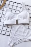 Witte nylon tweedelige pakken effen patchwork mode volwassen sexy bikini's set