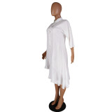 ホワイト ファッション セクシー キャップ スリーブ 3/4 長袖 O ネック非対称スカート クラブ ドレス