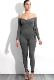 Wine Red Sexy Solid bandage Patchwork Long Sleeve V Neck Jumpsuits