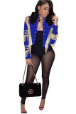 Blue cardigan Embroidery tassel Solid Button Others Long Sleeve 