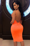 Оранжевая сексуальная модная юбка без рукавов на тонких бретельках длиной до колен с драпировкой в ​​стиле пэчворк Fluor
