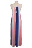 rose red Sexy Fashion Striped Patchwork Print Sleeveless O Neck 