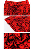 Röd Drawstring Mid Patchwork Print Loose Pants Byxor