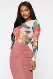 Black Fashion Sexy Print Floral Patchwork Long Sleeve O Neck 