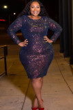 As Show Sexy O Neck Sequin Solid Sequined Plus Size Dresses
