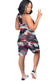 Красный сексуальный модный камуфляжный комбинезон из смеси химических волокон без рукавов с V-образным вырезом
