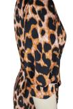 Imprimé léopard, mode adulte, manches cape, demi-manches, col rabattu, jupe étape, longueur cheville, imprimé L