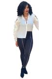 White Mandarin Collar Long Sleeve Stringy selvedge Patchwork Solid Blouses & Shirts
