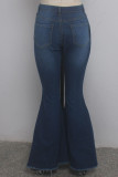 Синие джинсовые брюки на пуговицах без рукавов с высокими лоскутными отверстиями, однотонные брюки с вырезом под сапоги Брюки