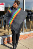 Collo sciarpa grigio scuro Nappa patchwork arcobaleno Altro Manica lunga