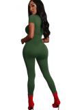 Army Green Fashion Sexy Solid Patchwork Short Sleeve O Neck Jumpsuits