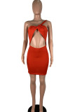 Red Milk. Sexy Off The Shoulder Sleeveless one shoulder collar Step Skirt skirt asymmetrical Solid Club