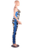 Camouflage Sexy Fashion Backless Patchwork Camouflage Print Sleeveless Slip Jumpsuits