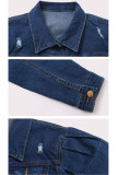 Gola redonda azul Old Slim fit Patchwork Wash Button Solid The cowboy Pure Manga comprida Jaqueta jeans