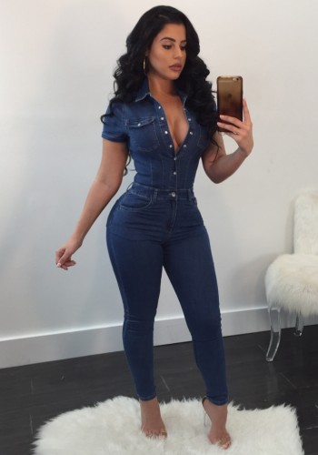 Blue jean cloth Solid Fashion Jumpsuits & Rompers