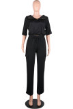 Black Fashion Sexy Patchwork Solid Straight Two-piece Pants Set