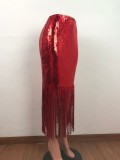 Rode spandex elastische vlieg mid effen patchwork hippe rok capri rokken